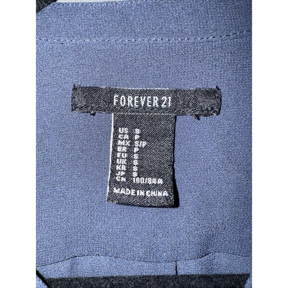 Forever 21 Button Up Top Size Small Short Ruffle Sleeved Blue Chiffon Pleated - Picture 2 of 12